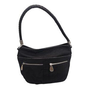 Brighton Purse Black Nylon Patent‎ Leather Trim Hobo Shoulder Bag Braided Strap